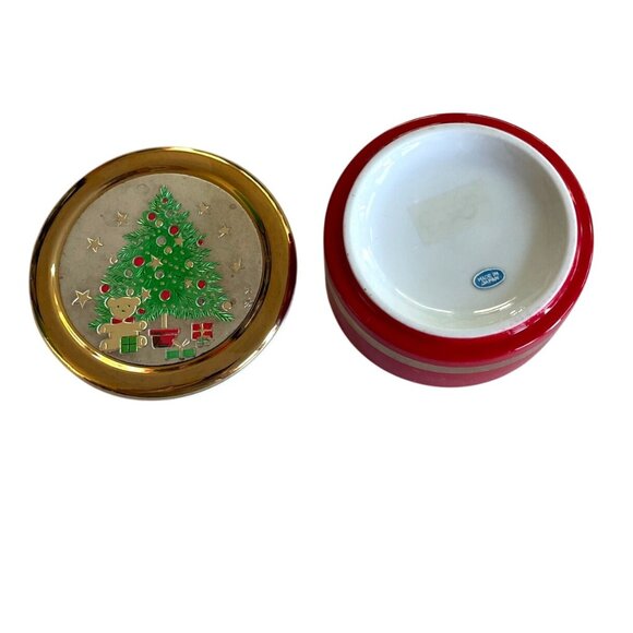 Vintage Christmas Trinket Box with Gold Lid & Holiday Tree Design Made in Japan - Picture 4 of 7